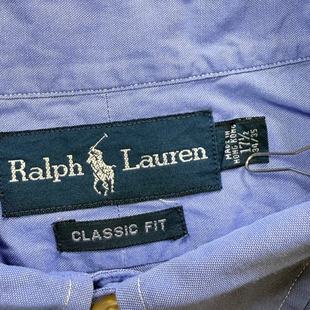 Ralph Lauren Button Down Shirt Mens 17.5 34/35 Blue Classic Fit Long‎ Sleeve
